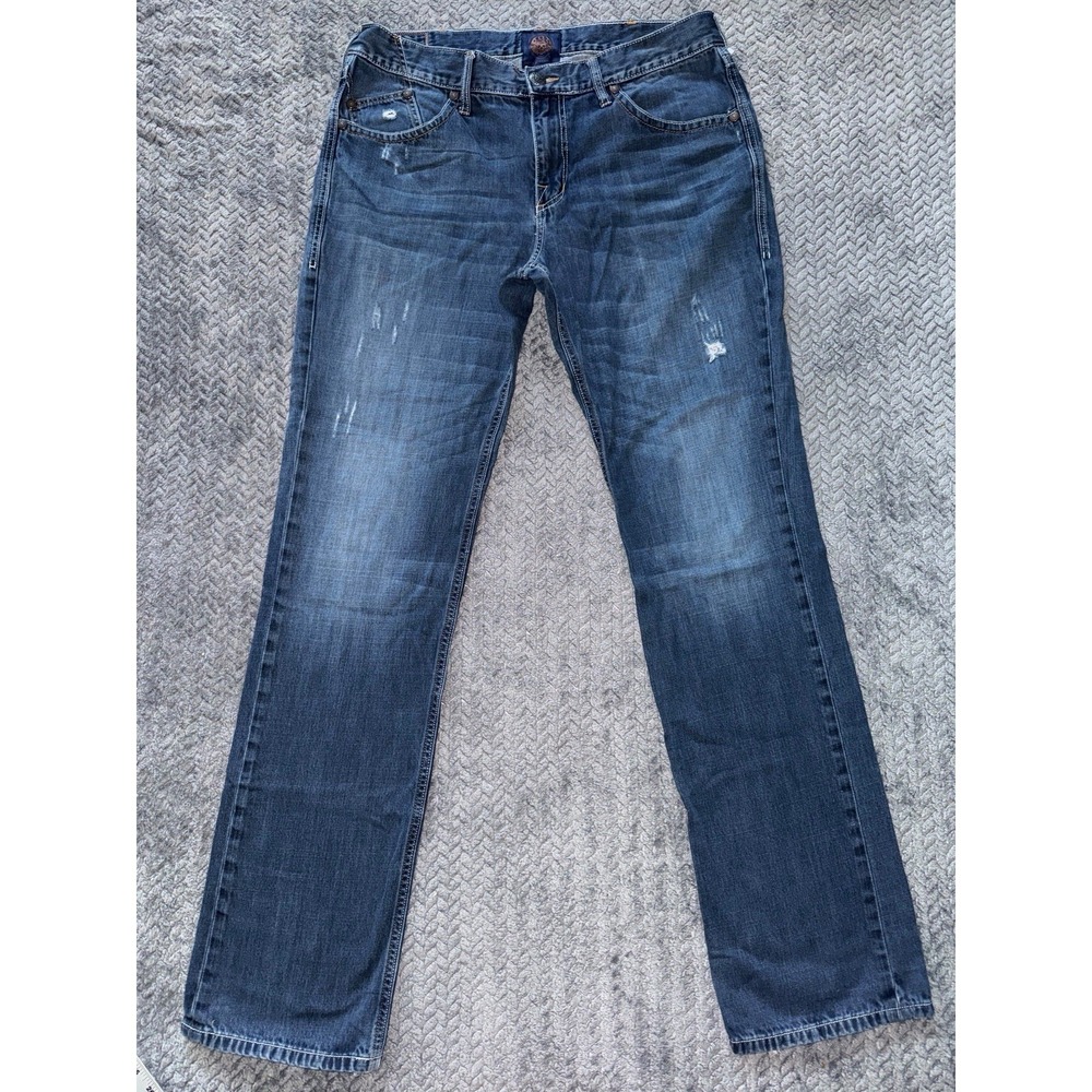 Rock & Republic Neil Mens Jeans Dark Wash Straight Leg Denim Distressed Size 36